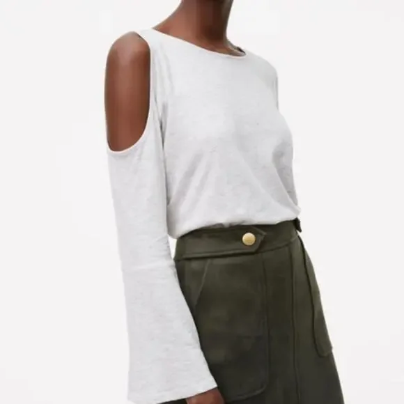 LOFT Light Grey Cold Shoulder Bell Sleeve Top - Picture 2 of 8